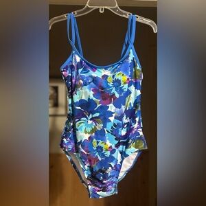 Catalina One Piece Swimsuit Size M Blue Colorful Floral Flattering Modest Beach